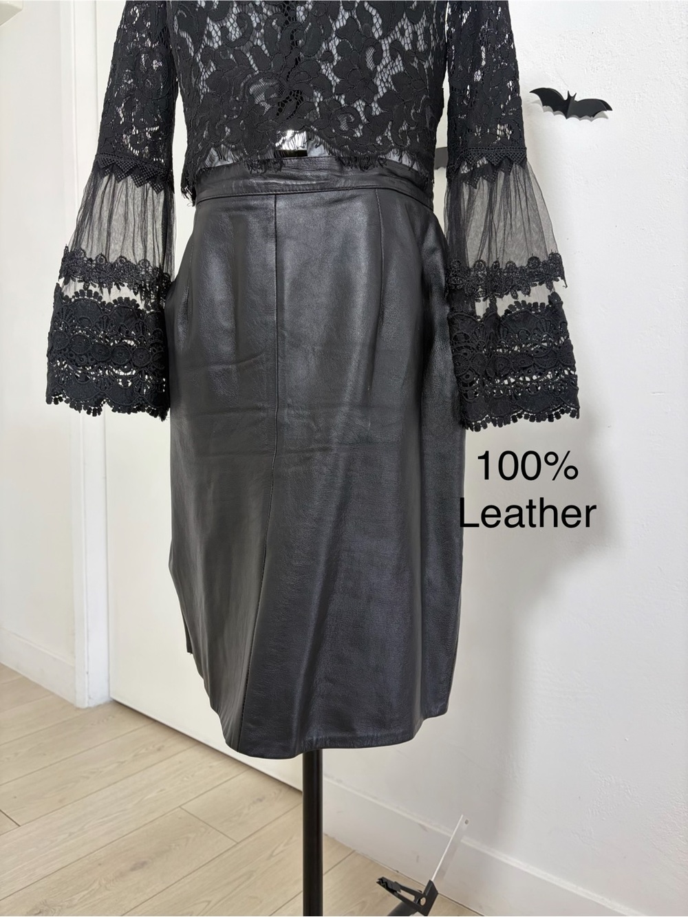Classic Black 100% Leather Pencil Skirt